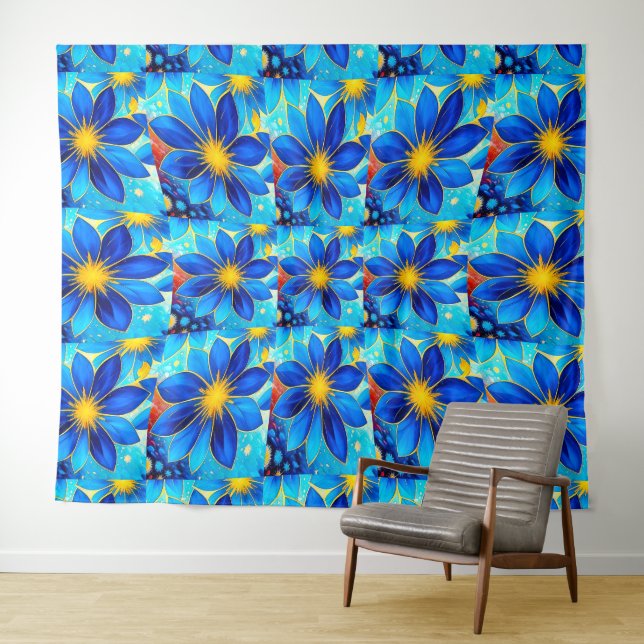 Pretty Blue Flowers Pattern Tapestry (In Situ (Horizontal))