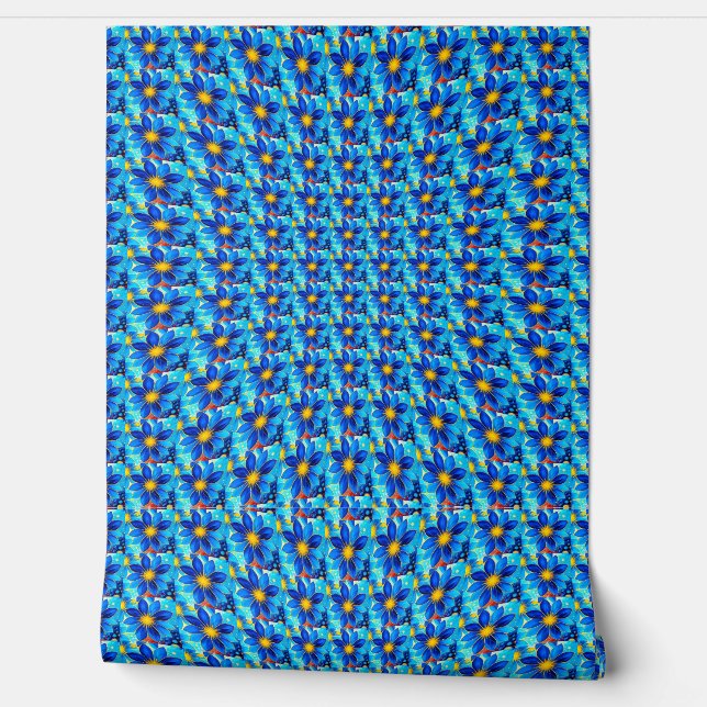 Pretty Blue Flowers Pattern Wallpaper (Unrolling)