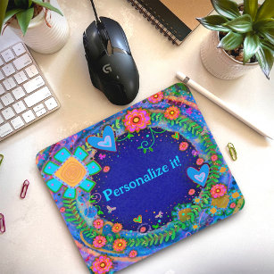 Pretty Blue Flowers Personalised Inspirivity Mouse Mat