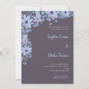 Pretty Blue Flowers Romantic Smoke Grey Wedding Invitation