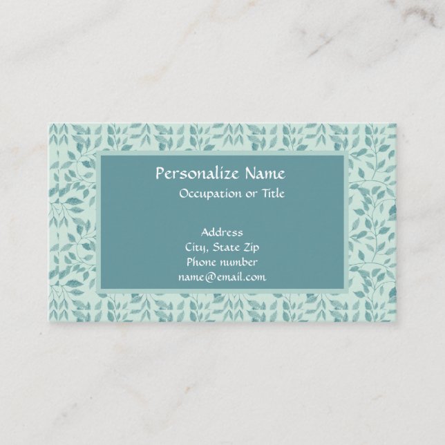 Pretty Blue Foliage Floral Nature Leaves Business Card (Front)