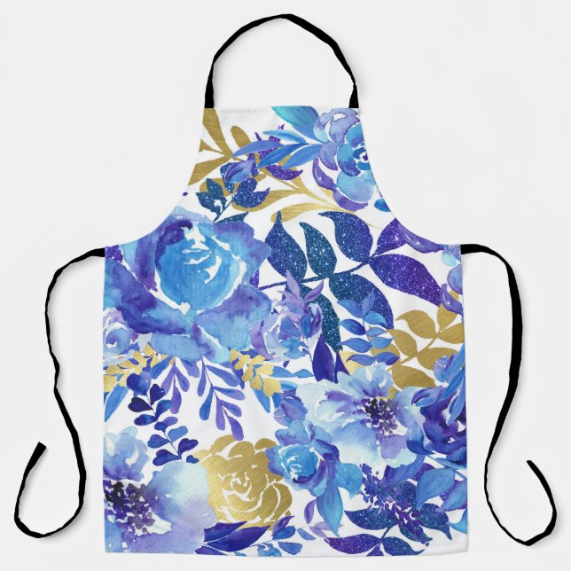 Pretty Blue Foral Full Apron (Front)