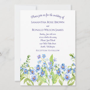 Pretty Blue Forget Me Not Watercolor Wedding Invitation