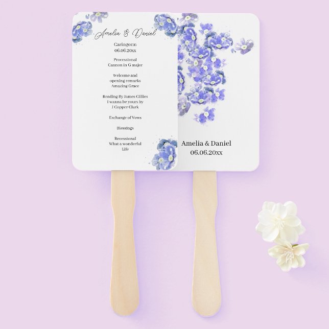 Pretty Blue Forget-me-not Wedding Ceremony Program Hand Fan (Creator Uploaded)