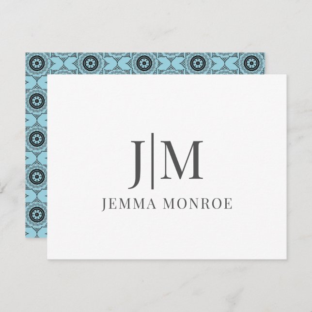 Pretty Blue Geometric Shapes Monogram Card (Front/Back)