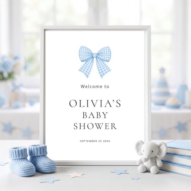 Pretty Blue Gingham Bow Welcome Baby Shower  Poster (Creator Uploaded)