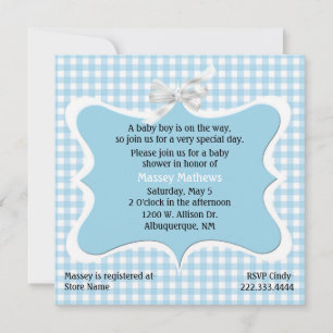 Pretty Blue Gingham Custom Baby Shower Invitation