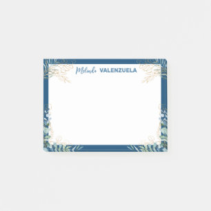 Pretty Blue Gold Greenery Botanical Post-it Notes