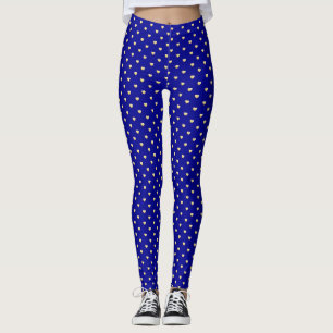 Pretty Blue Gold Hearts Pattern Leggings
