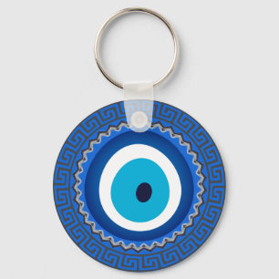 Pretty Blue Greek Mandala Nazar Evil Eye Amulet Key Ring