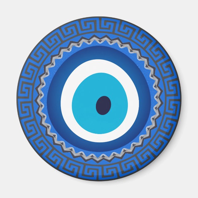 Pretty Blue Greek Mandala Nazar Evil Eye Amulet Magnet (Front)