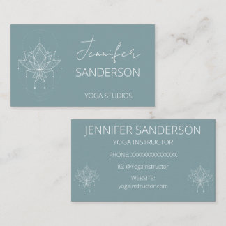 Pretty Blue Green Boho Floral Lotus Yoga  Business Card