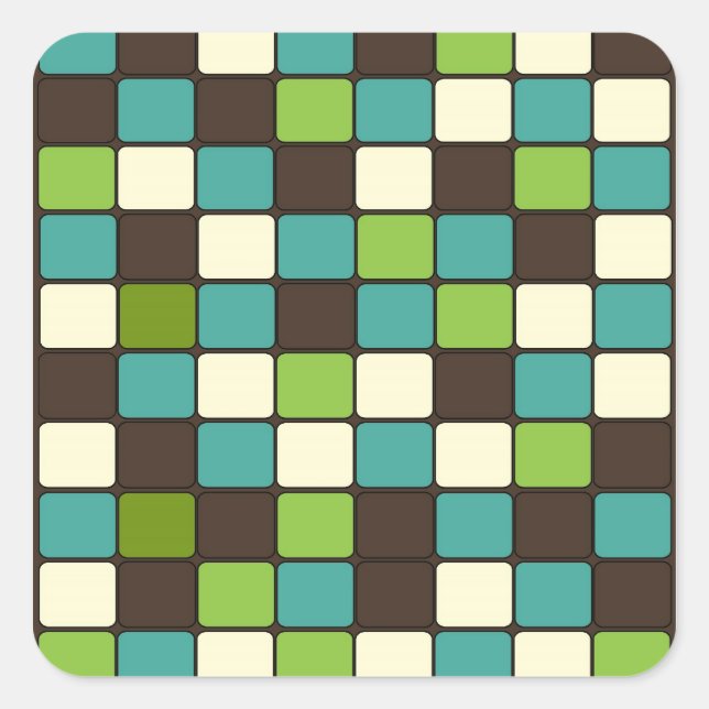 Pretty Blue Green Brown Cream Mosaic Tile Pattern Square Sticker (Front)