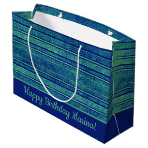Pretty Blue Green Distressed Stripes Pattern Large Gift Bag