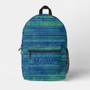 Pretty Blue Green Distressed Watercolor Pattern Printed Backpack