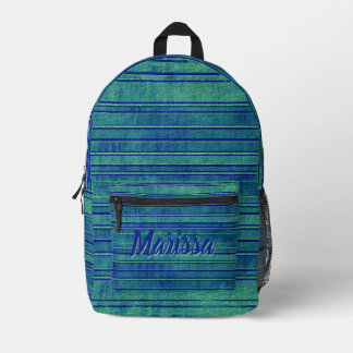 Pretty Blue Green Distressed Watercolor Pattern Printed Backpack
