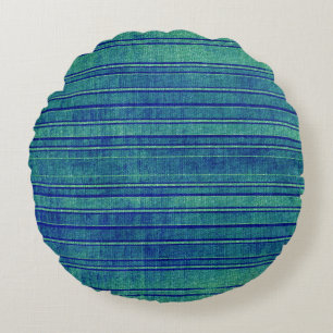 Pretty Blue Green Distressed Watercolor Pattern Round Cushion
