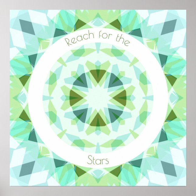 Pretty Blue Green Reach for the Stars Motivational Poster (Front)