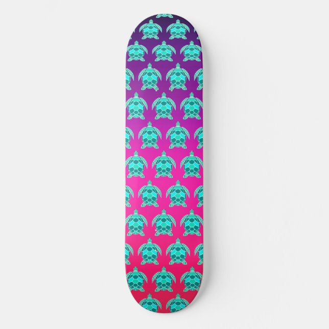 Pretty Blue green turquoise teal turtles pattern  Skateboard (Front)