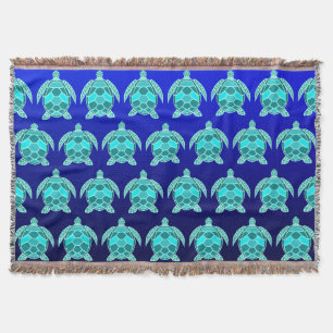 Pretty Blue green turquoise teal turtles pattern Throw Blanket