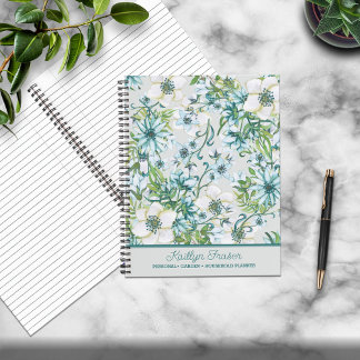 Pretty Blue/Green Watercolor Floral Personalised Notebook