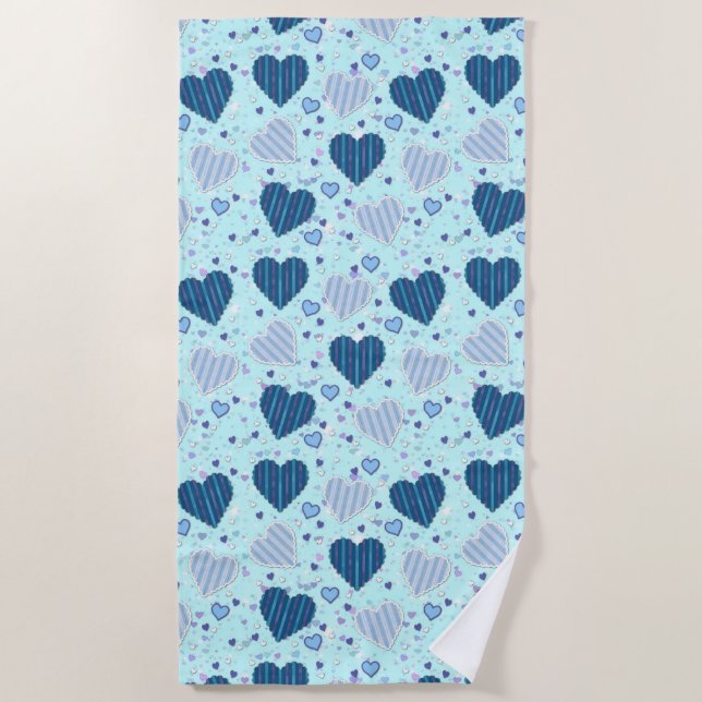 Pretty Blue Hearts Beach Towel (Front)