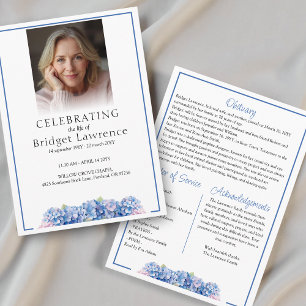 Pretty blue hydrangea Celebrating life - funeral Programme