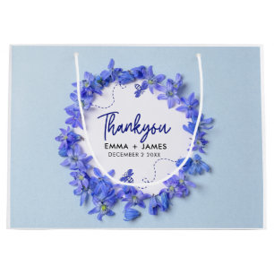 Pretty Blue Hydrangeas Script Wedding Thank You Large Gift Bag