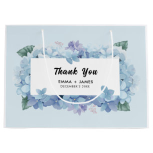Pretty Blue Hydrangeas Script Wedding Thank You Large Gift Bag