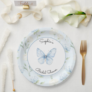Pretty Blue Hyndrangea Flowers Bridal Shower Paper Plate
