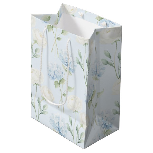 Pretty Blue Hyndrangea Flowers Wedding Medium Gift Bag (Front Angled)