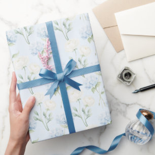Pretty Blue Hyndrangea Flowers Wedding Wrapping Paper