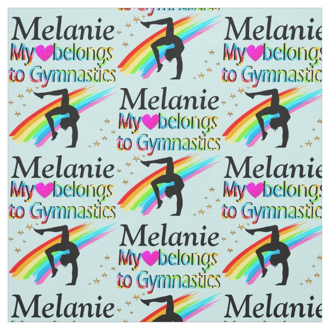 PRETTY BLUE I LOVE GYMNASTICS PERSONALIZED FABRIC (Swatch)