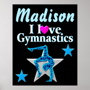 PRETTY BLUE I LOVE GYMNASTICS PERSONALIZED POSTER