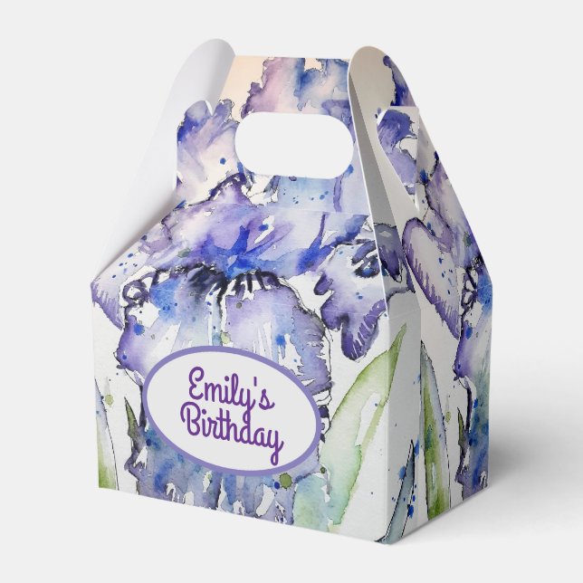 Pretty Blue Iris Floral Birthday Cake Favour Box (Front Side)