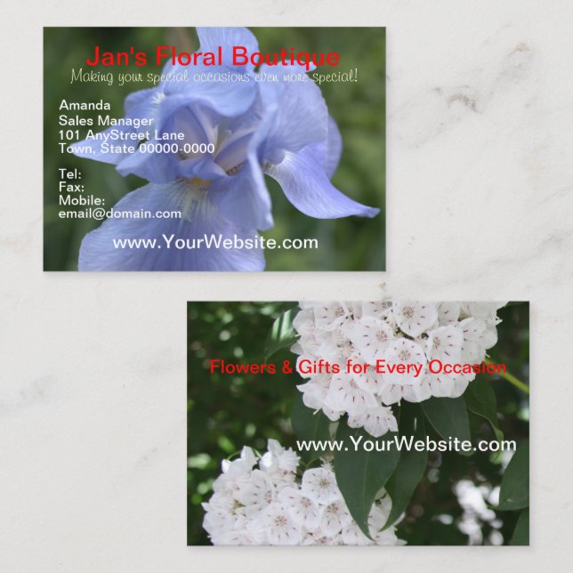 Pretty Blue Iris Mountain Laurel Florals Business Card (Front/Back)