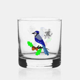 Pretty Blue Jay Bird Whiskey Glass
