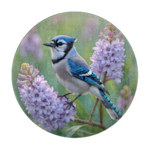 Pretty Blue Jay Standing on Lilac Branches Cutting Board