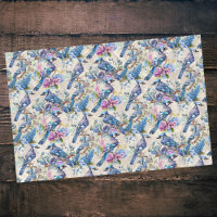 Pretty Blue Jays and Flowers on Vintage Ecru