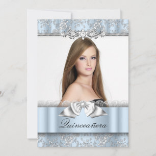 Pretty Blue Lace Photo Quinceanera Invitation