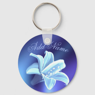 Pretty Blue Lily Flower Personalised Keychain