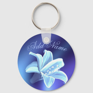 Pretty Blue Lily Flower Personalised Keychain