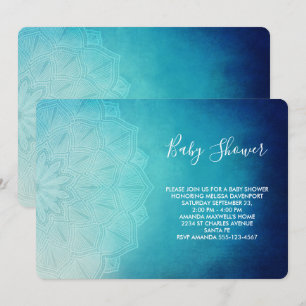 Pretty Blue Mandala Abstract Baby Shower Invitation
