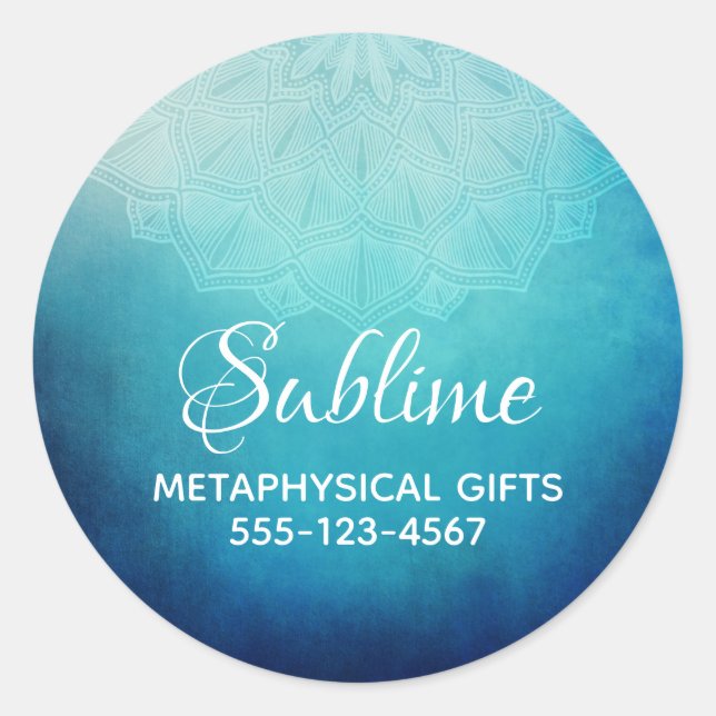 Pretty Blue Mandala Abstract Business Classic Round Sticker (Front)