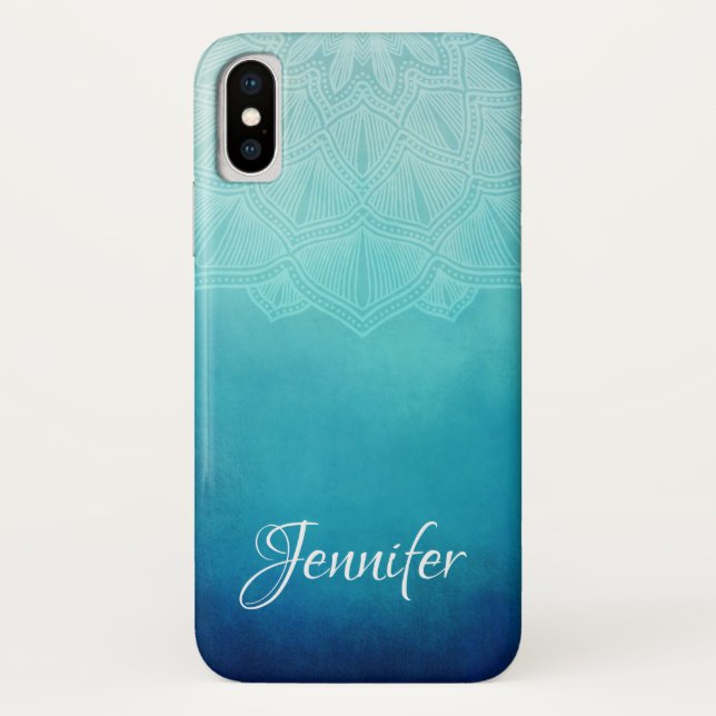Pretty Blue Mandala Abstract Case-Mate iPhone Case (Back)