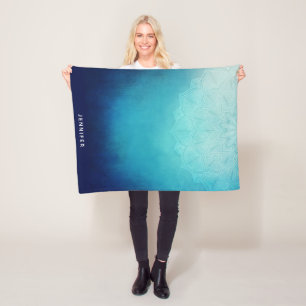 Pretty Blue Mandala Abstract Fleece Blanket