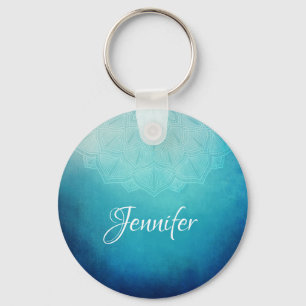 Pretty Blue Mandala Abstract Key Ring