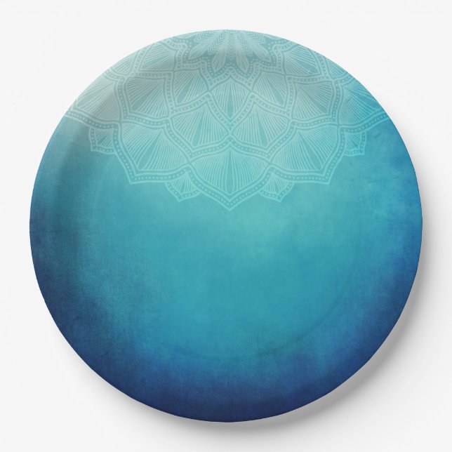 Pretty Blue Mandala Abstract Paper Plate (Front)