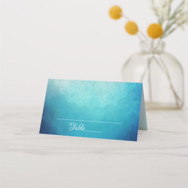 Pretty Blue Mandala Abstract Place Card (Front)