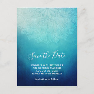 Pretty Blue Mandala Abstract Save the Date Postcard